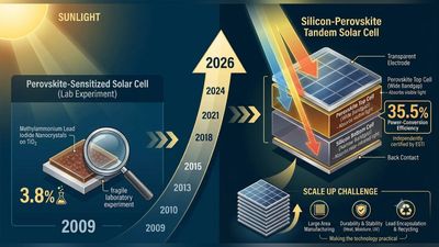 In 2009, scientists began with a 3.8% perovskite solar cell. 17 years later, LONGi's silicon-perovskite tandem set a 35.5% world record