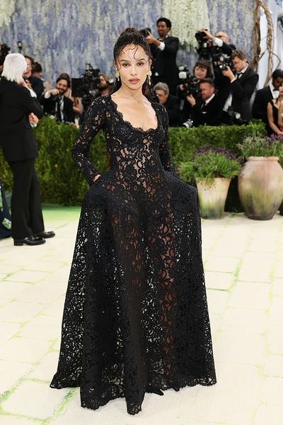 Zoë Kravitz Completes Her New York Look With Trendy Black Suede High-Vamp Ballet Flats