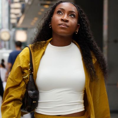 Put the Track Pants Away—Coco Gauff Pulled Off a Track Skirt in Fall's Anti-Butter Color Trend
