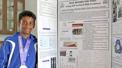 Meet Wesley Goodridge, the Grade 7 Canadian student who built a device to test milk freshness before throwing it away; he won a $10,000 scholarship