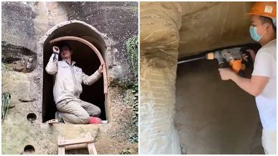 In 2019, man began carving a two-storey family home into a China mountain; after 7 years battling water leaks, fault lines and humidity, he finally makes it livable