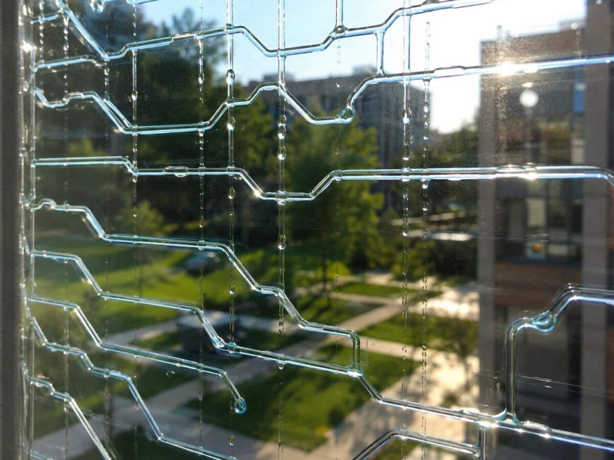 In 2023, researchers modeled fluid-filled microchannel windows; computer simulations estimated the liquid system could cut building energy use by 43 percent