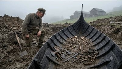 A Norwegian farmer went to inspect an old mound in 1903 and uncovered a Viking ship buried with two women and hundreds of ancient objects