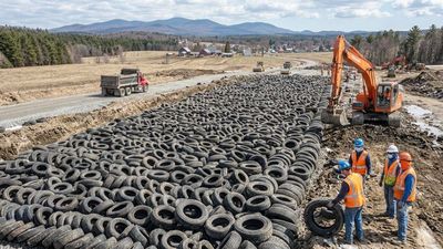 Maine buried 20,000 discarded tyres beneath a road to fight frost and spring mud, while turning a growing waste problem into an engineering solution