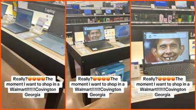 Georgia woman walks into Walmart and spots a distorted image of black man on electronics aisle. She accuses the store of sending a message