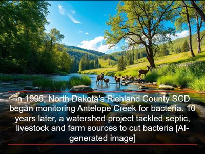 In 1995, North Dakota's Richland County SCD began monitoring Antelope Creek for bacteria. 10 years later, a watershed project tackled septic, livestock and farm sources to cut bacteria
