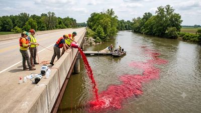 In 2017, USGS injected 13.5 liters of red dye into Ohio’s Sandusky River during a grass carp spawning event; downstream stations measured dye movement