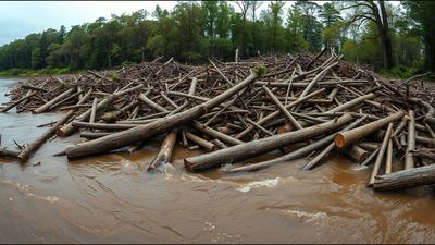 In 1880, Wisconsin’s Chippewa River became a 7-mile wall of logs as 200 million board feet of timber jammed the river before a flood broke it apart