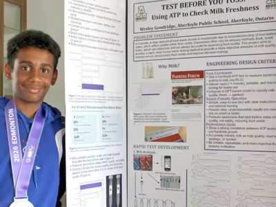 A Grade 7 Canadian student built a device to test milk freshness before throwing it away. He won a $10,000 scholarship
