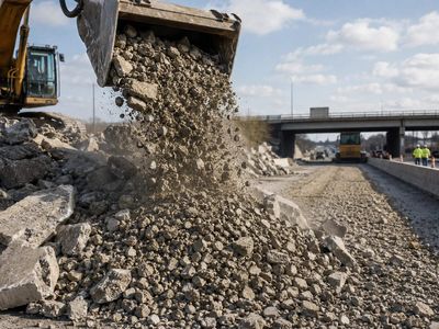 In 2009, Illinois used an estimated 284,715 tons of recycled concrete material in highway construction; IDOT spent about $3.18 million on the material for embankments, bases, and subbases