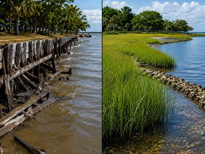 Camp Wilkes replaced a failed 150-foot wooden bulkhead with a living shoreline; a 60-year analysis found the switch would save the Biloxi camp about $73,000