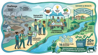 In 2023, Massachusetts expanded regional support by funding 4 Regional NPS Coordinators. 3 years later, the initiative had produced 16 watershed plans and 30 project proposals