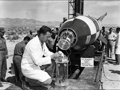 In 1950, a live and unanaesthetized mouse was sent to the upper atmosphere in a V-2 rocket to test biological responses and capture physiological data and imagery during the flight