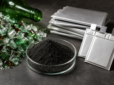 In 2017, UC Riverside turned waste glass bottles into lithium-battery anode material; one bottle could supply 3-5 pouch cells, while coin cells kept 1,420 mAh/g after 400 cycles