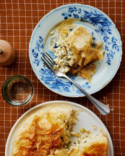Cheese pie, seed crackers and prawn rolls: Ravinder Bhogal’s recipes for cooking with filo