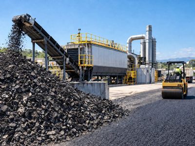 Los Angeles recycled old street asphalt with microwaves instead of buying virgin paving material; over 800,000 tons were avoided over 5 years, saving approximately $8 million