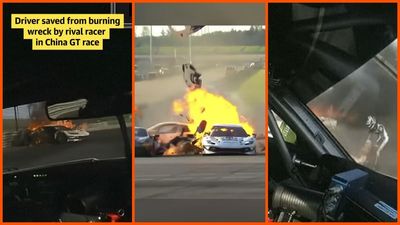 British racer’s Ferrari was sideswiped at China GT, turning it into a fireball. Then came the 49 seconds that saved him: ‘Look for the helpers’