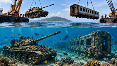 In 2010, Thailand sank 25 retired army tanks off Narathiwat to create artificial reefs; later research found 53 fish species thriving there