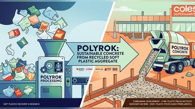 In 2021, Australia's RMIT helped Coles put 900,000 pieces of soft plastic into concrete. 1 year later, another Coles development was set to reuse 6.5 million pieces through Polyrok