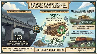 In 2009, the US Army built recycled plastic bridges for a 71-ton Abrams tank. 1 year later, Fort Eustis opened 2 thermoplastic railroad bridges to replace old timber too