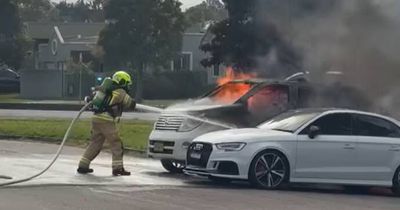 Man arrested with lighter, cop treated for smoke inhalation after vehicle blaze