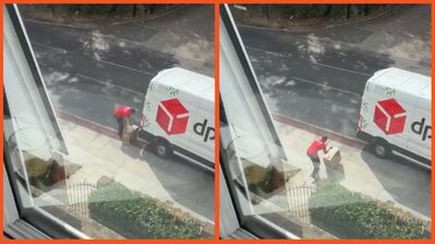 ‘This is a £3000 PC’: Reality star has DPD pick up computer, but when he looks out his window, the courier is rolling his parcel across the sidewalk