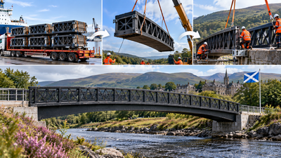 A 90-foot recycled plastic bridge reached Scotland in six pieces and was built in four days