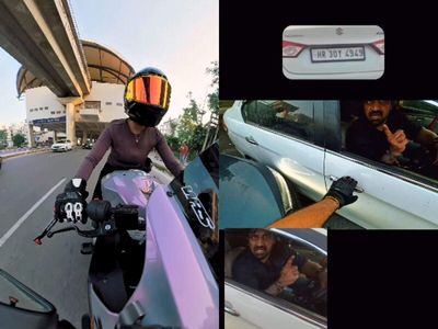 Woman riding sports bike in Gurugram hit by car chasing her from behind, got thrown off; car driver refused to stop, ran away without helping