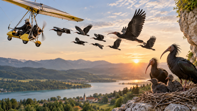 Scientists taught bald ibises migration by microlight; Europe saw its first colony in 400 years