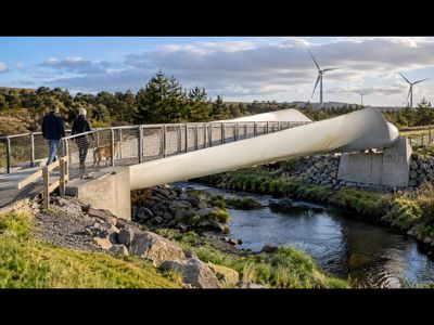Wind-turbine blades were too difficult to recycle, so engineers gave them a second job; in Northern Ireland, retired blades now form a pedestrian bridge