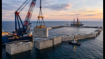 Since 2025, Belgium installed 23 concrete blocks weighing 22,000 tonnes each in the North Sea; together, they now form the walls of a new artificial energy island