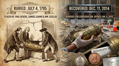 In 1795, Paul Revere helped bury a secret time capsule beneath Boston's State House; 219 years later, workers opened it to reveal coins, documents and a medal