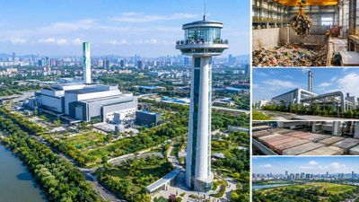 China built a 120-metre tower above a waste plant processing 8,000 tonnes daily