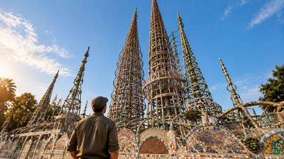 In 1921, Simon Rodia, an Italian immigrant began building towers in his Los Angeles yard; 33 years later, his handmade creation included a tower more than 99 feet high
