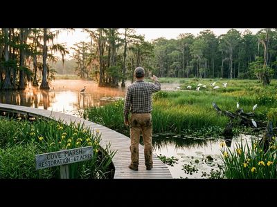 Conservationist Matt Conn bought 67 acres of damaged Louisiana land. For a decade, he personally rebuilt it; the restored wetland had recovered diverse native vegetation and multiple ecosystems