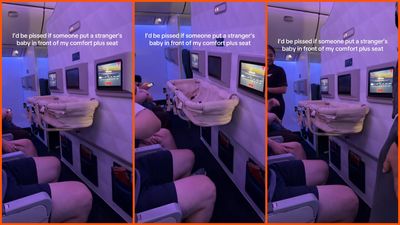 Delta passenger pays extra for comfort+. Then a massive bassinet invades their space, leaving them nowhere to hide: ‘right in front of the middle’