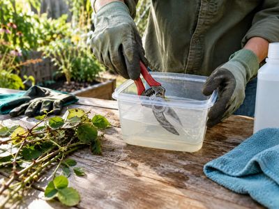 Use rubbing alcohol for routine pruning; reserve a 1:9 bleach solution for tools exposed to fire blight
