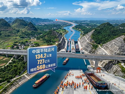 China built 134-km long Pinglu canal after spending four years digging through mountains; it now cuts 560 kms to reach the sea