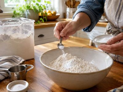 No self-rising flour? Mix 1 cup flour, 1¼ tsp baking powder, and ¼ tsp salt; this 3-ingredient blend makes a substitute for 1 cup