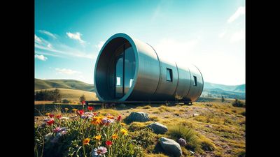 This wind-turbine nacelle once sat atop a giant machine in the Dutch city of Eindhoven; designers turned the 10-metre-long retired shell into a tiny house