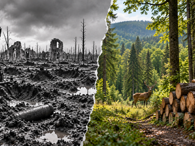In 1919, France declared 1200 sq km area as Zone Rouge after World War 1. No one lives there even after a century and the battlefield turned into a forest