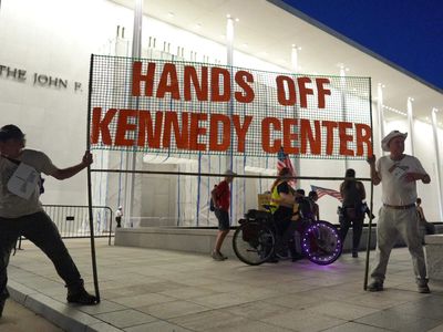 Thousands protest outside Kennedy Center over concerns that Trump might tear it down