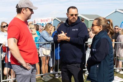 Danny Dyer, Dani and Becky Hill appear together at stop the sewage protest