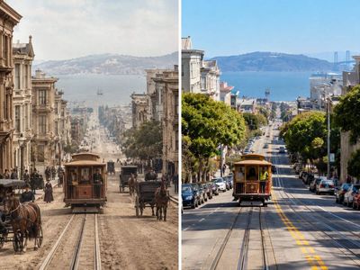 In 1873, San Francisco tested underground cable cars for hills too steep for horse-drawn streetcars; the city’s cable cars still climb those streets today
