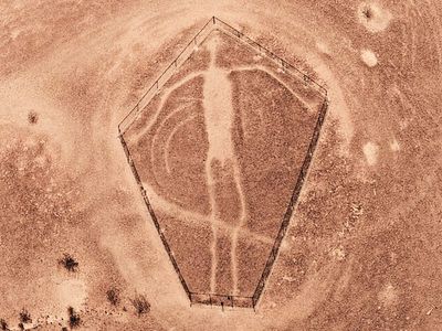 In 1932, a pilot spotted giant human and animal figures carved into California's desert; the largest stretches 171 feet from head to toe