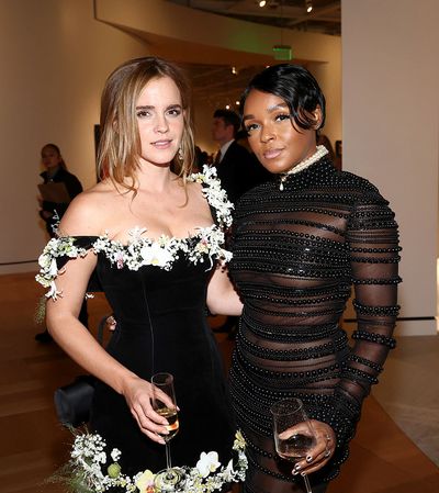 Emma Watson Wears a Bespoke Black Dress Covered in Real Flowers to the Lucas Museum Opening