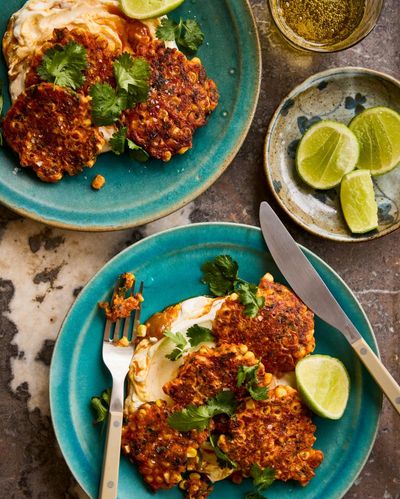 Kenji Morimoto’s gochujang corn fritters and oyster mushrooms with butter bean mash – recipes