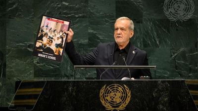 Iranian president held up images of slain children in UN General Assembly, and US delegation promptly stormed out