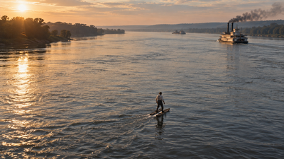 Water-Walking River Feat: Oldrieve treads 1,600 miles on wooden shoes; ‘Human Water Spider’ legacy