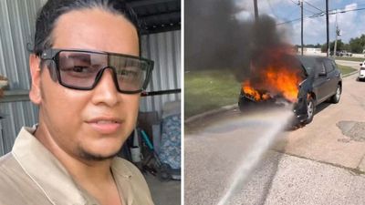 Car Catches Fire. Then A Stranger Puts Out The Flames. He Might Get In Trouble For Helping